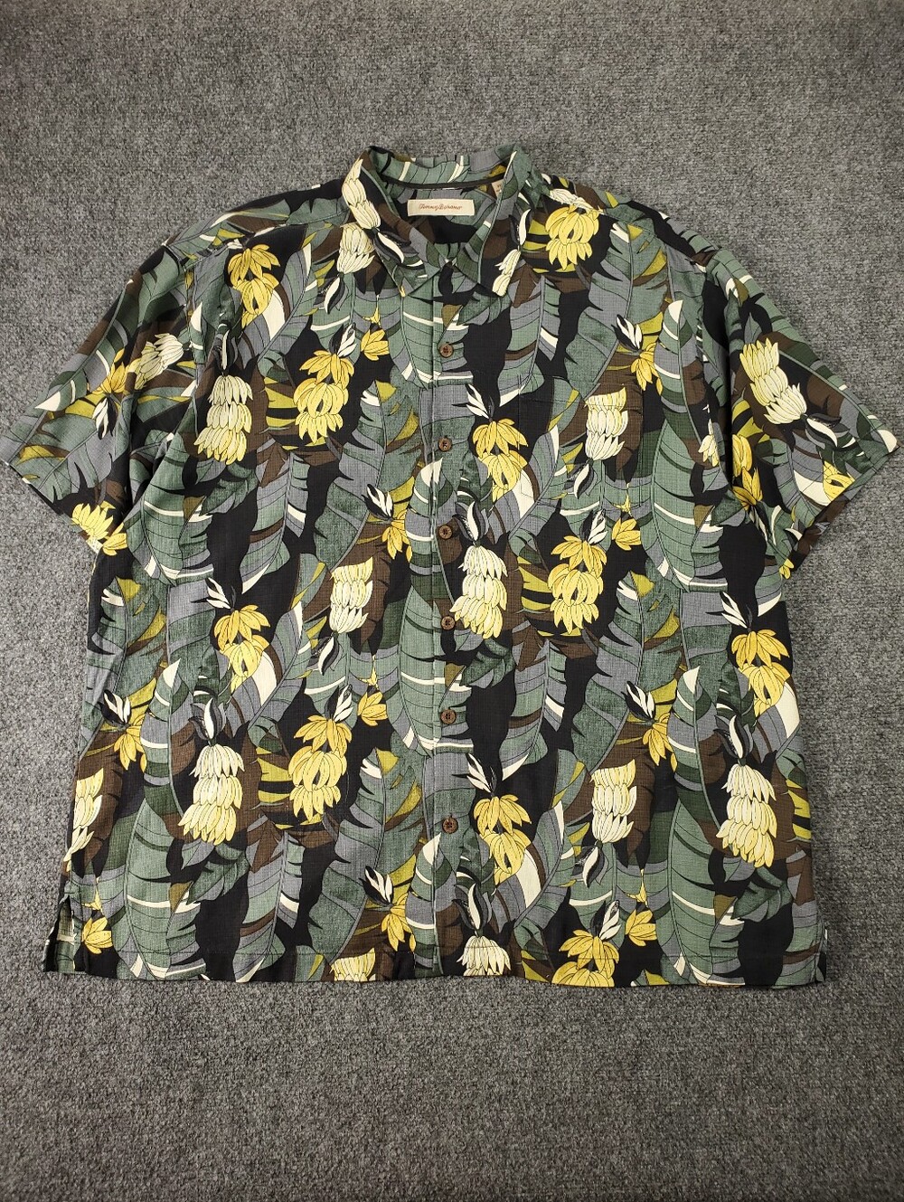 Tommy Bahama Silk Shirt 2XL Banana Leaf Hawaiian Tropical Aloha All Over Print